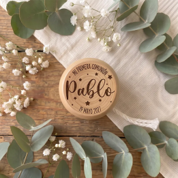 Yoyós de madera personalizados para comunión, Alegría Estudio.