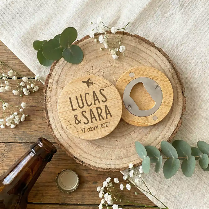 Abridor de madera personalizado para bodas, detalles boda, detalles baratos, Alegría Estudio