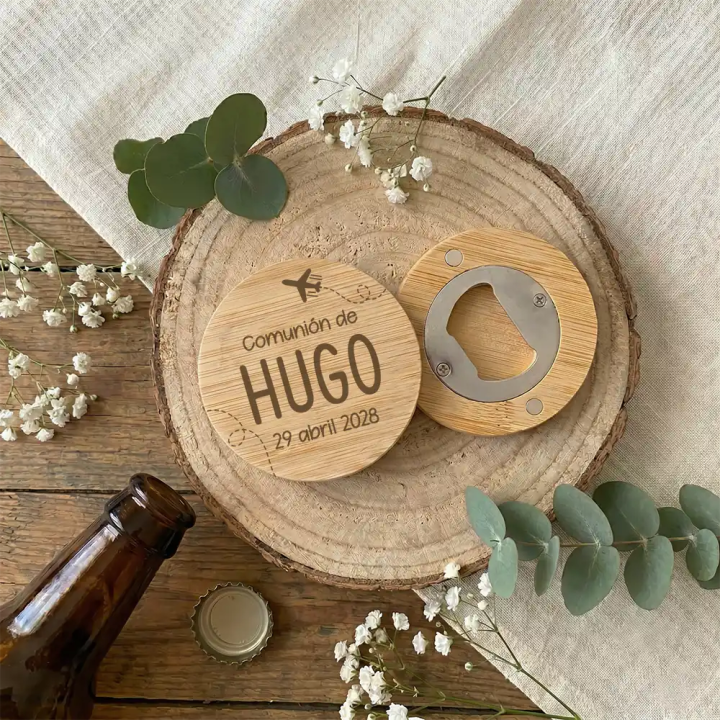 Abridor de madera personalizado para Primera Comunión, detalle hombres comunión, Alegría Estudio