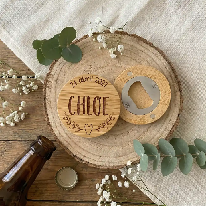 Abridor de madera personalizado para Primera Comunión con nombre y fecha grabados a láser, Alegría Estudio