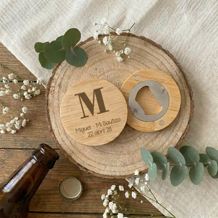 Abrebotellas de madera personalizado, detalle bautizo personalizado, Alegría Estudio