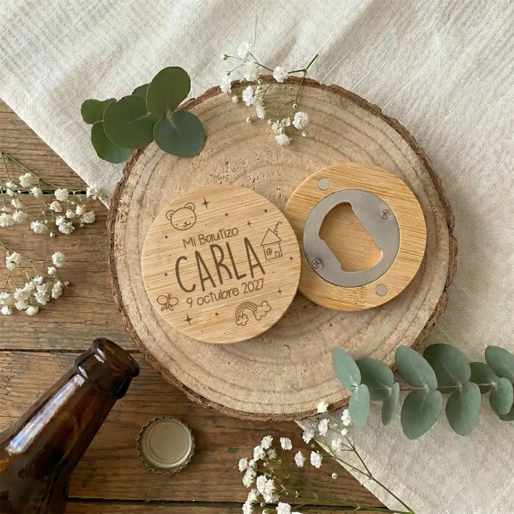 Abridor de madera personalizado, detalles invitados bautizo, Alegría Estudio
