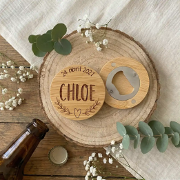 Abrebotellas de madera personalizado para bautizos, detalles originales bautizo, Alegría Estudio