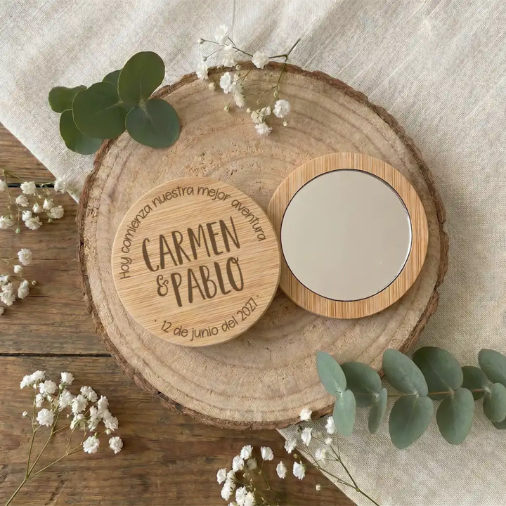 Regalo original para invitadas de boda espejo de bolsillo, Alegría Estudio
