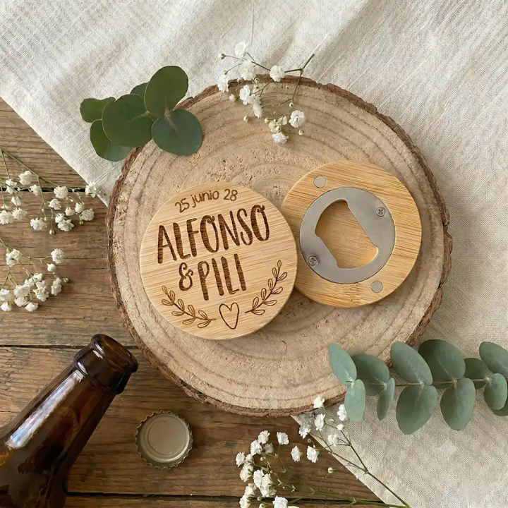 Abridor de madera personalizado para bodas, abridores personalizados, regalos boda, Alegría Estudio