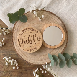 Espejos personalizados para comunión en madera natural, Alegría Estudio