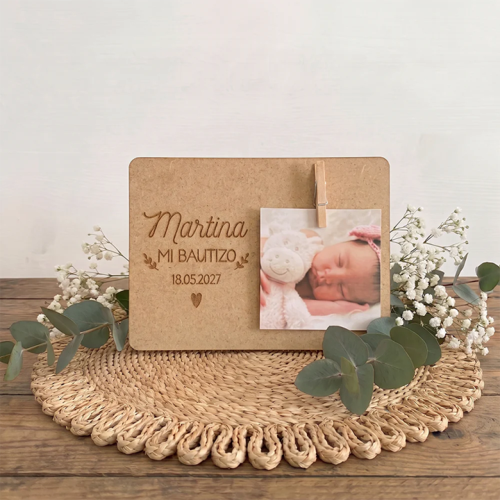 Mini Portafotos de madera con pinza e imán, marco fotos bautizo, detalle bautizo, Alegría Estudio