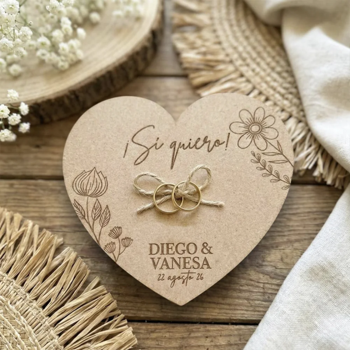 Porta Anillos Corazón, porta alianzas boda, porta anillos madera, Alegría Estudio